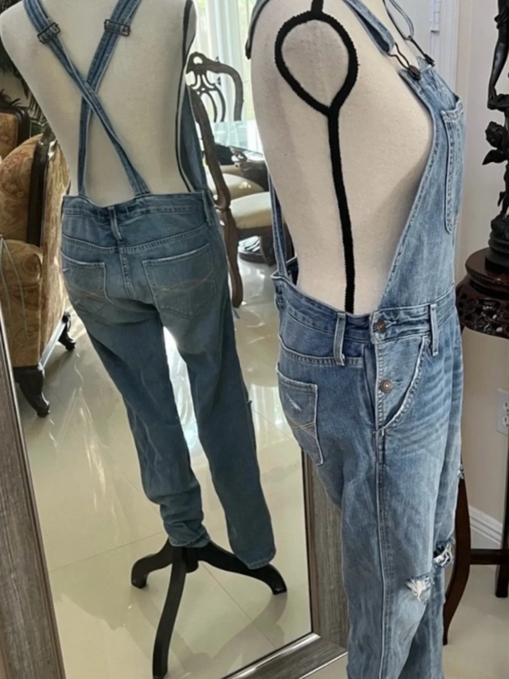 Abercrombie & Fitch light wash denim overalls - Picture 3 of 5